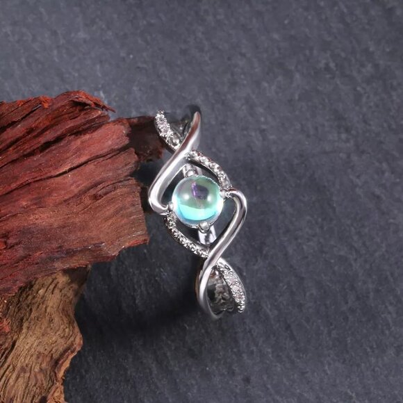 🎁 Super Dainty Tiny 925 Silver Plated White Opal Ring, FB16FA1085 - Picture 4 of 9